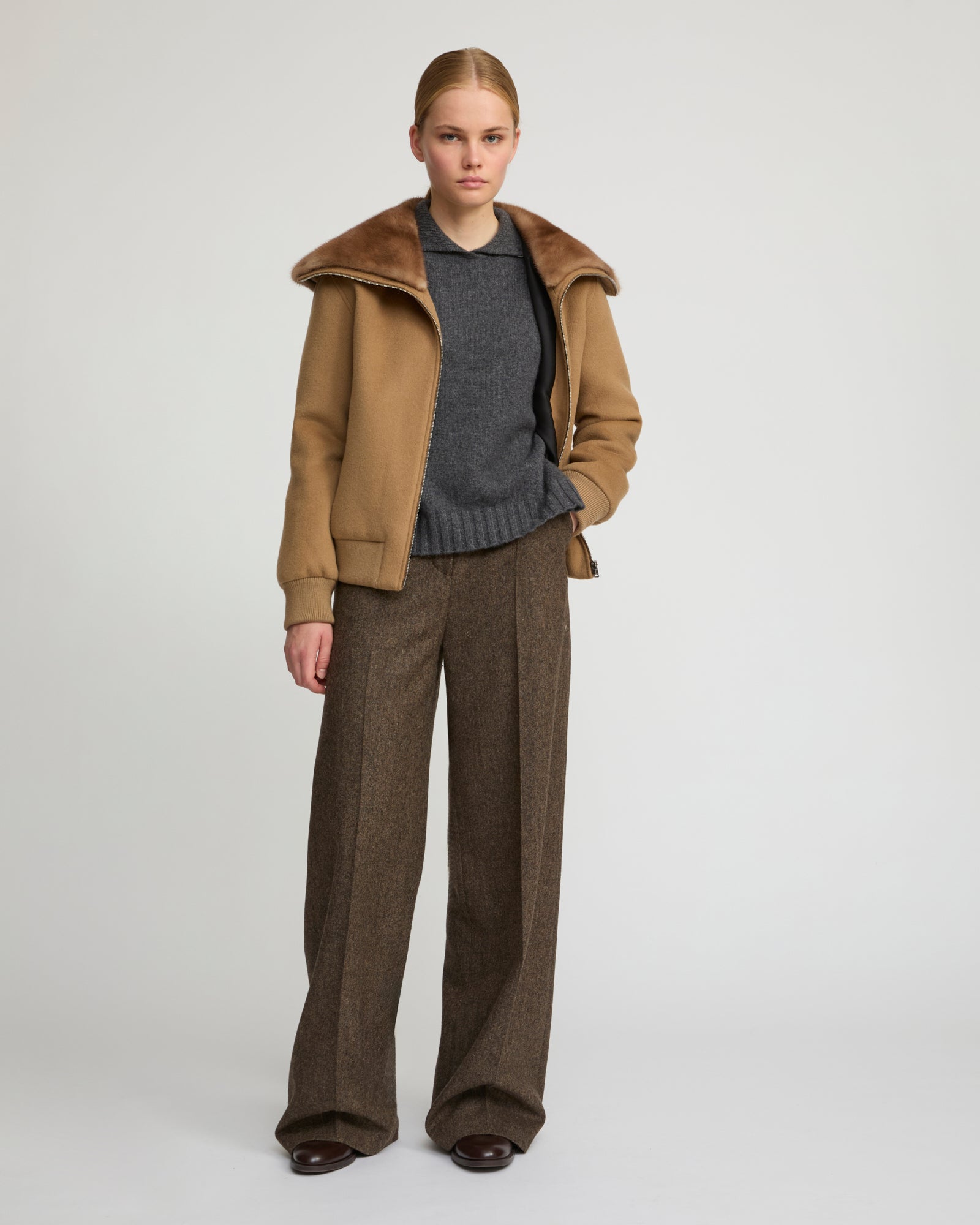Cashmere-blend cropped blouson with removable mink fur collar -Yves Salomon
