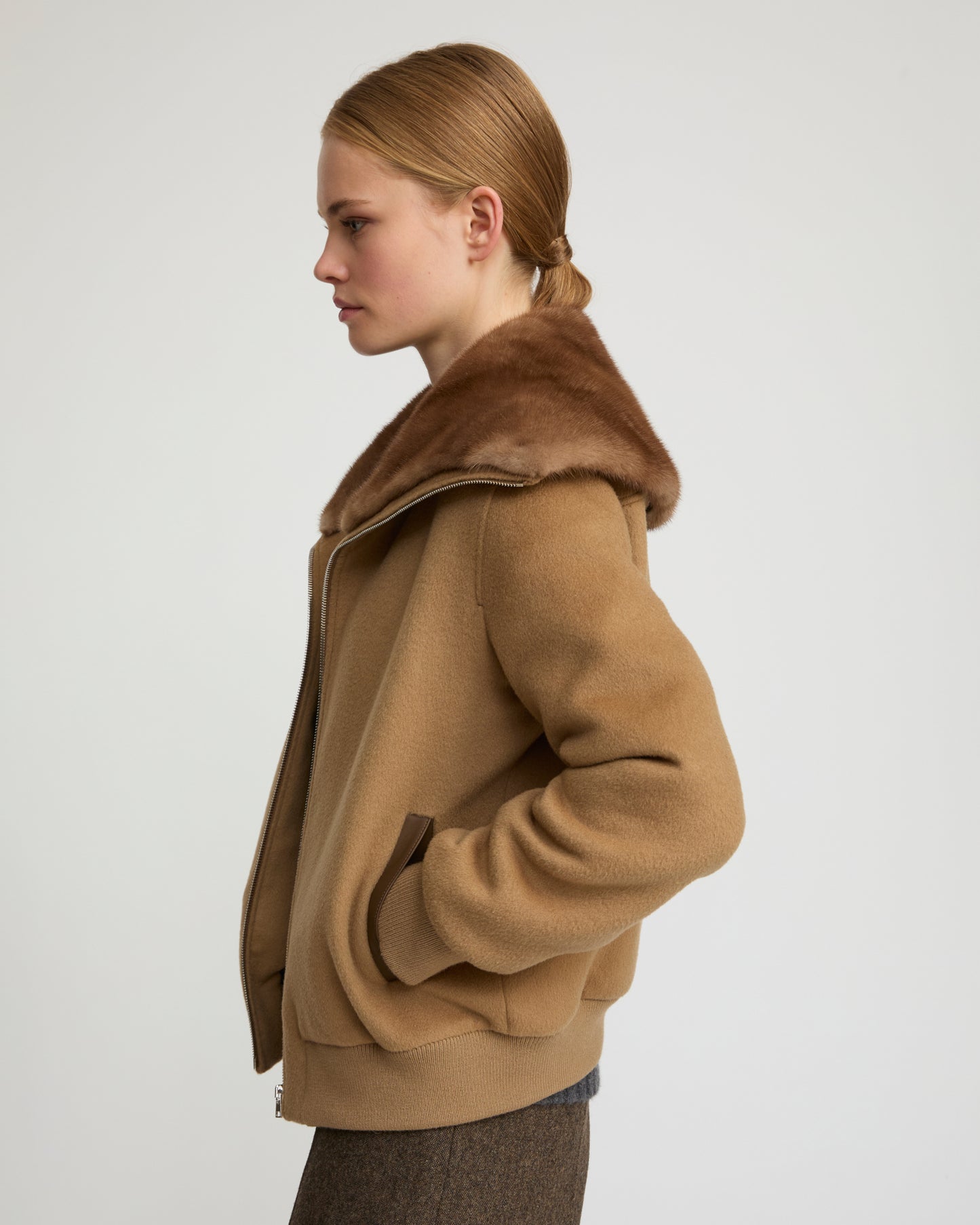 Cashmere-blend cropped blouson with removable mink fur collar -Yves Salomon