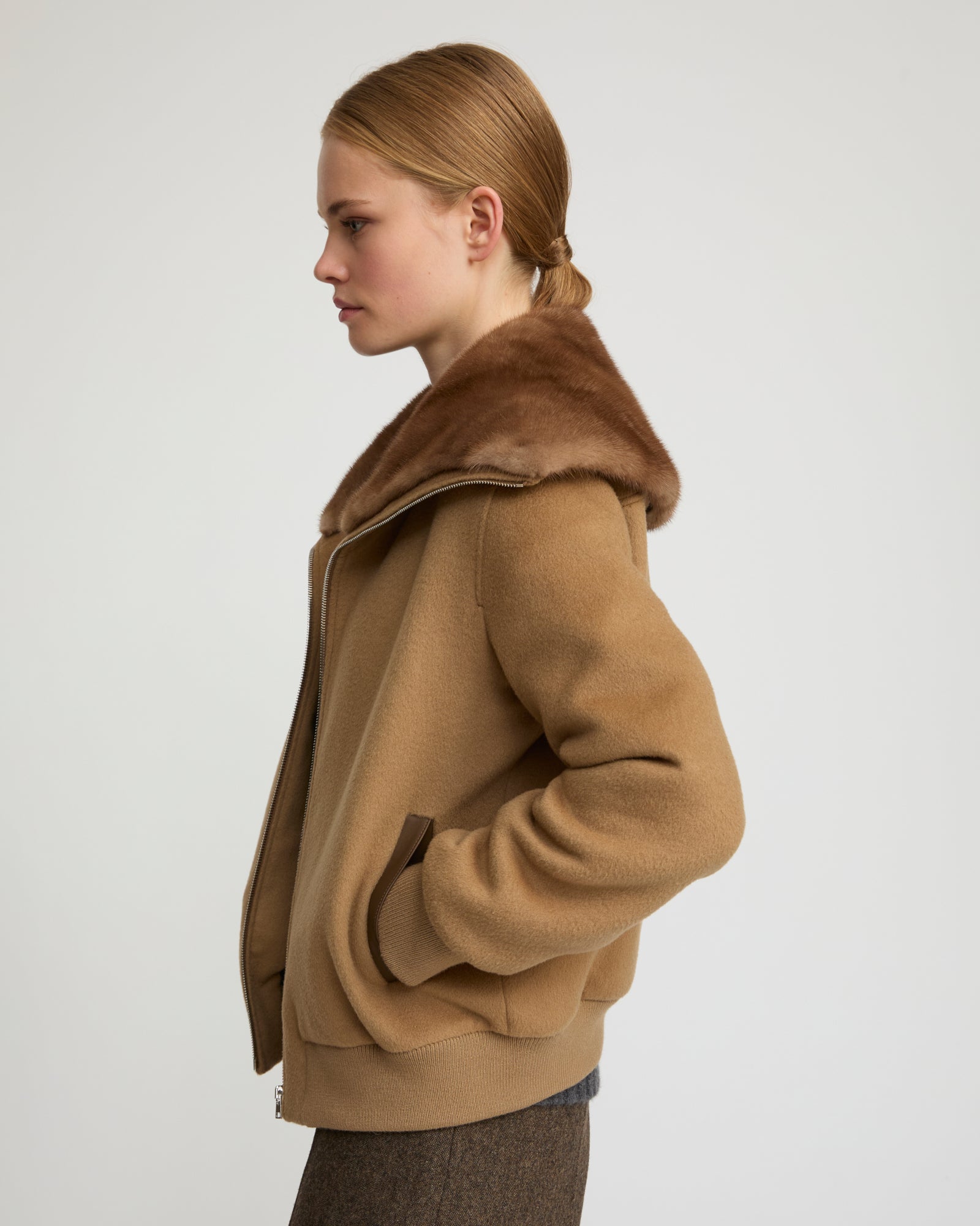 Cashmere-blend cropped blouson with removable mink fur collar -Yves Salomon