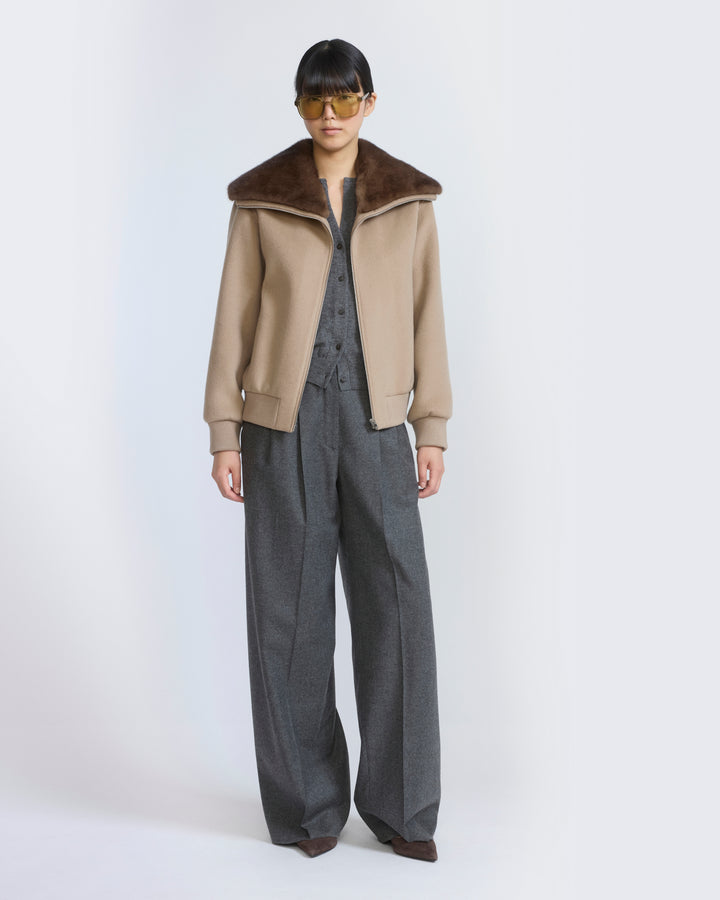 Cashmere-blend cropped blouson with removable mink fur collar - Yves Salomon - New Fall/Winter Collection