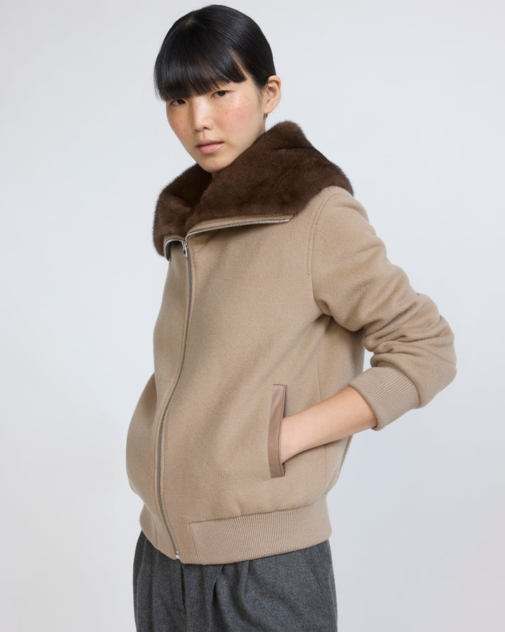 Cashmere-blend cropped blouson with removable mink fur collar - Yves Salomon - New Fall/Winter Collection
