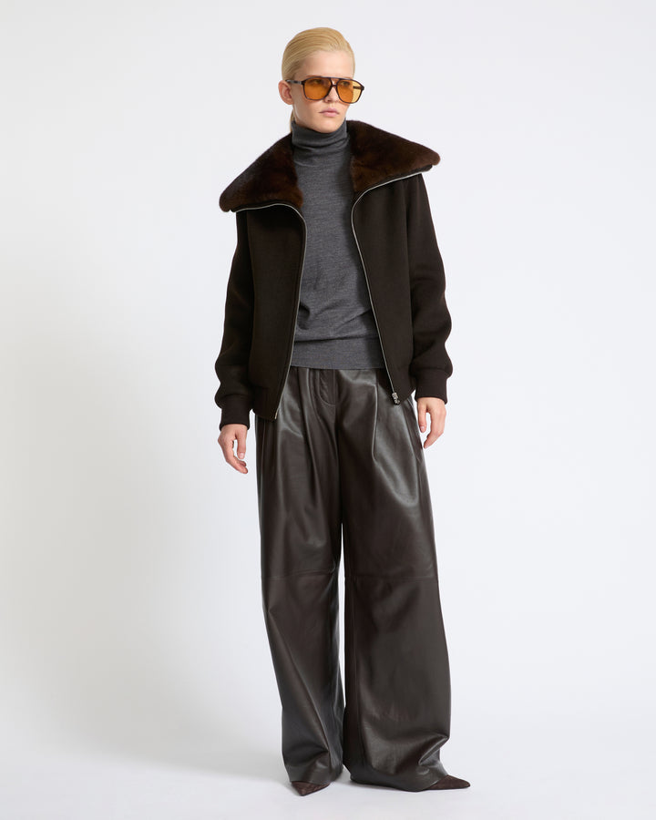 Cashmere-blend cropped blouson with removable mink fur collar - Yves Salomon - New Fall Winter Collection