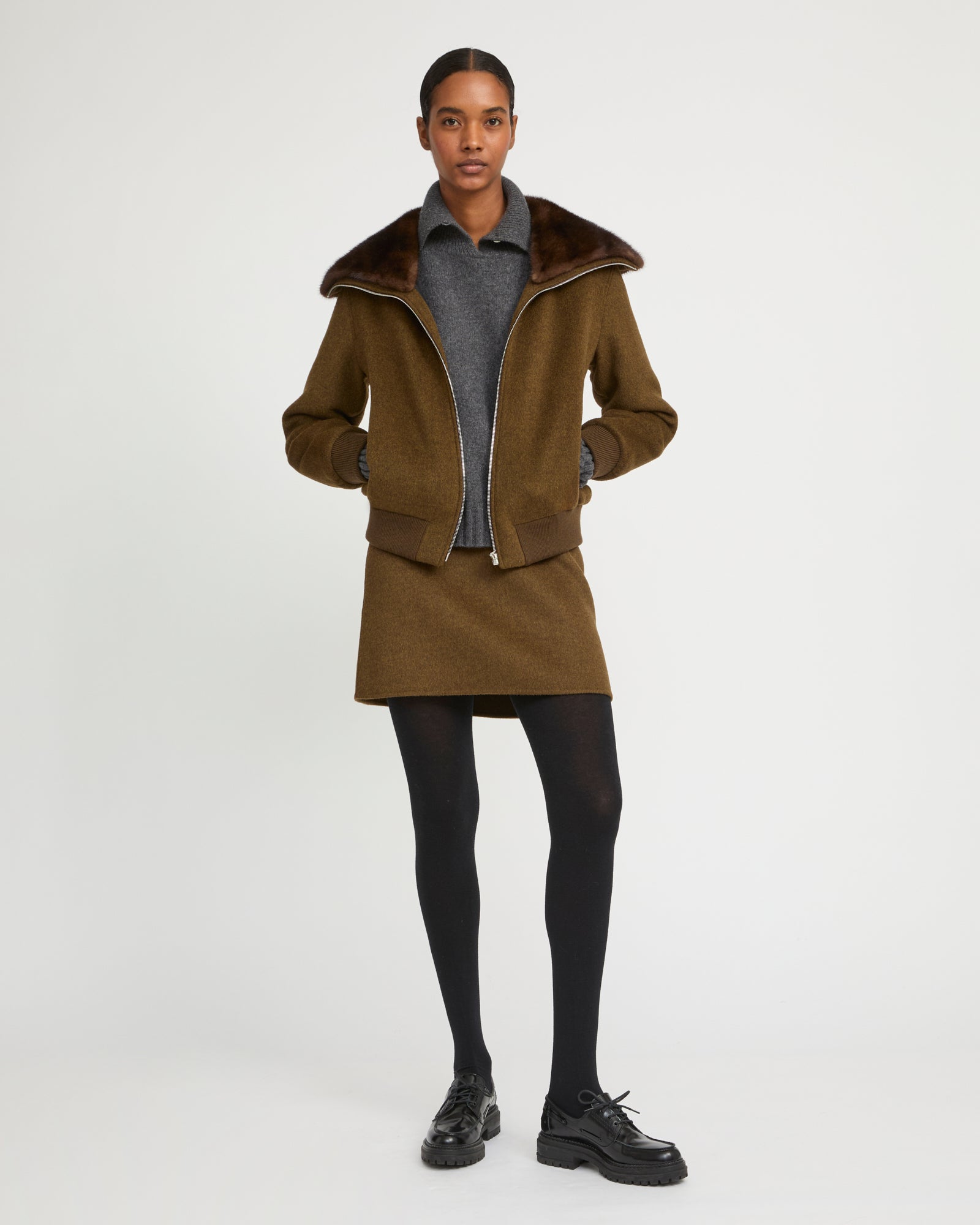 Cashmere-blend cropped blouson with removable mink fur collar -Yves Salomon