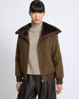 Cashmere-blend cropped blouson with removable mink fur collar