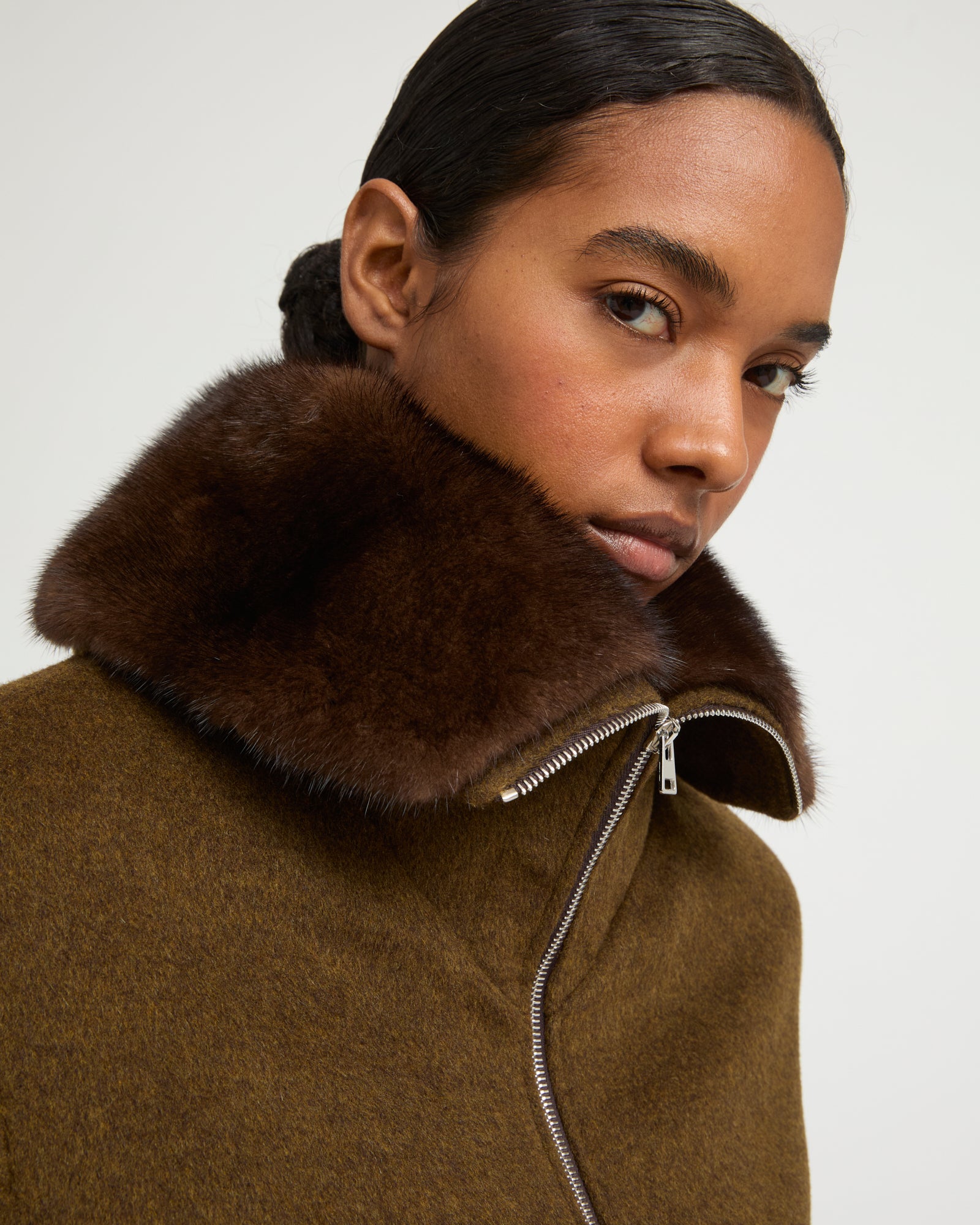 Cashmere-blend cropped blouson with removable mink fur collar -Yves Salomon