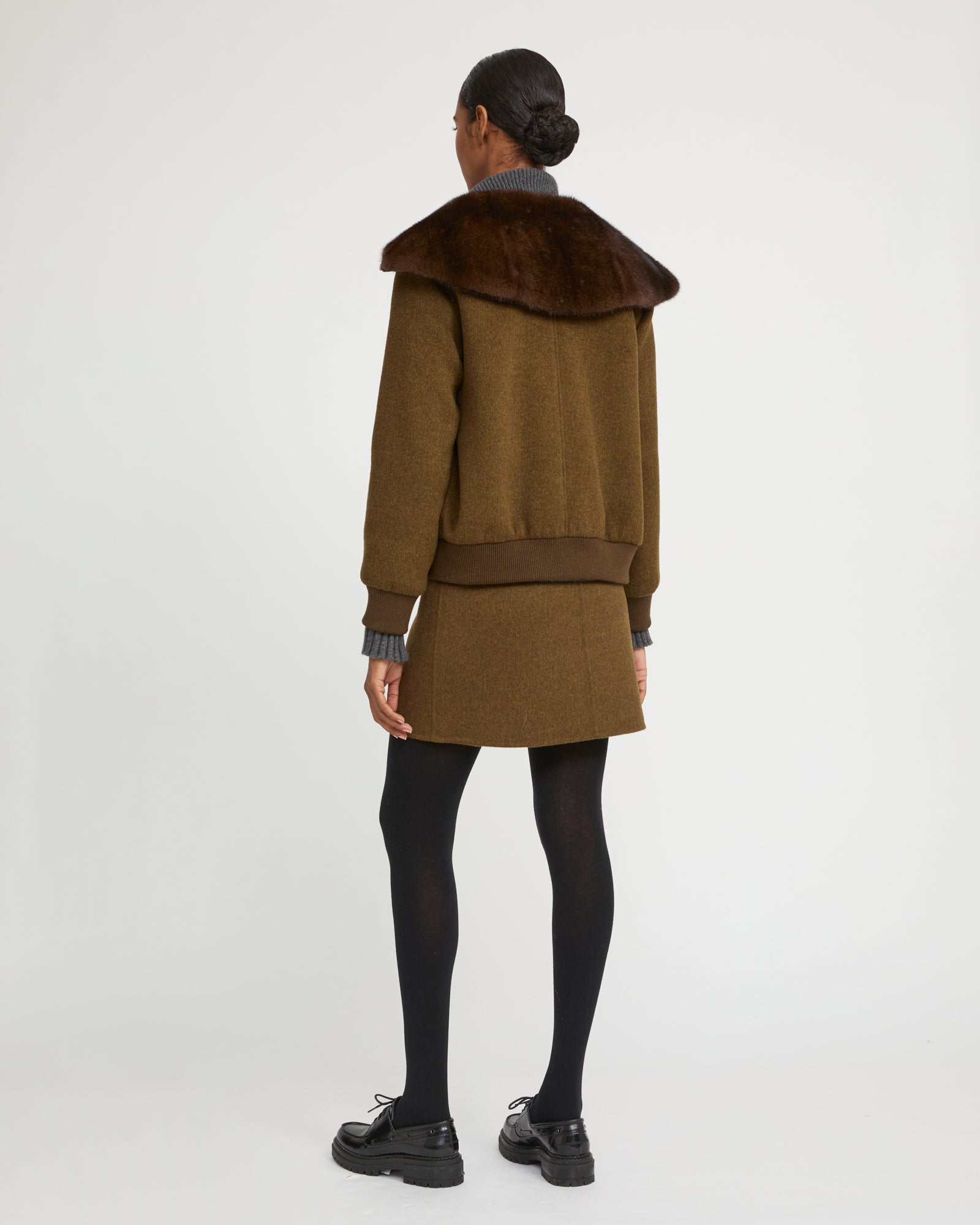 Cashmere-blend cropped blouson with removable mink fur collar -Yves Salomon
