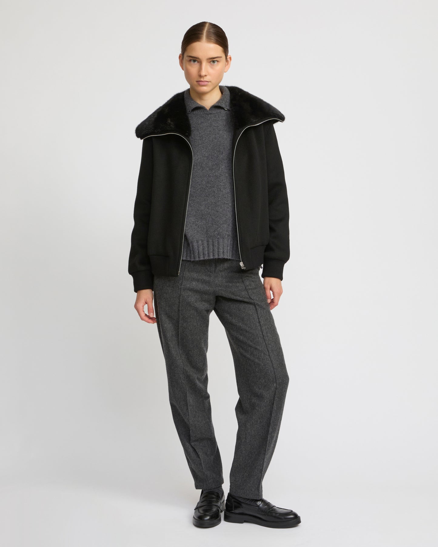 Cashmere-blend cropped blouson with removable mink fur collar -Yves Salomon