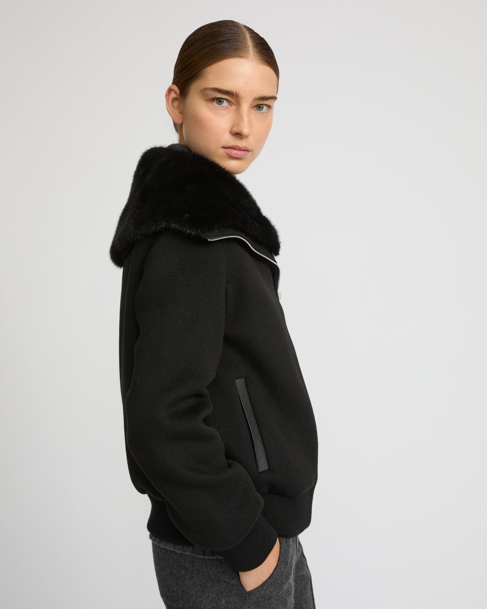 Cashmere-blend cropped blouson with removable mink fur collar -Yves Salomon