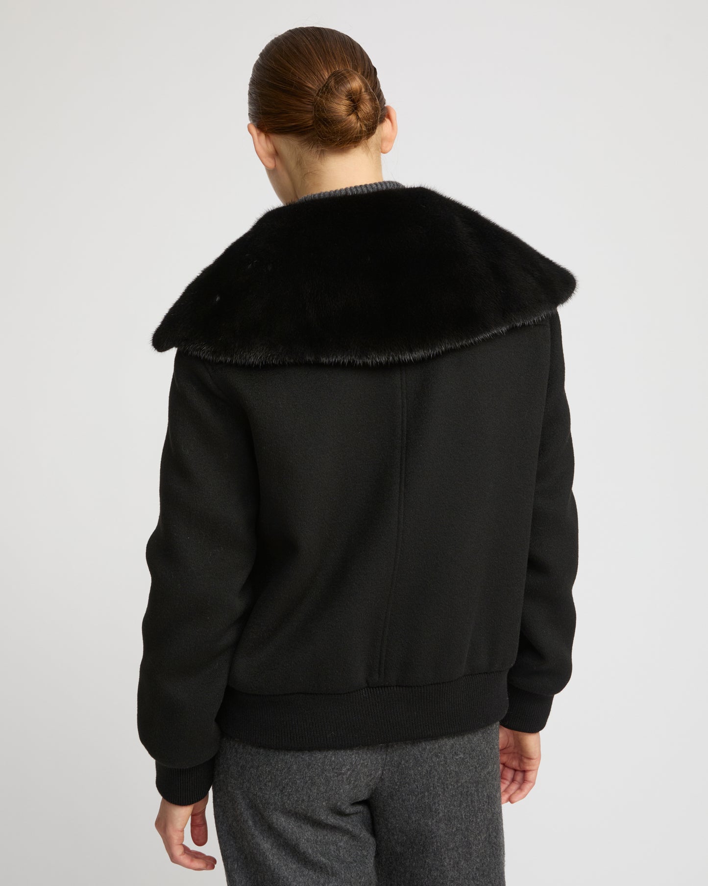 Cashmere-blend cropped blouson with removable mink fur collar -Yves Salomon