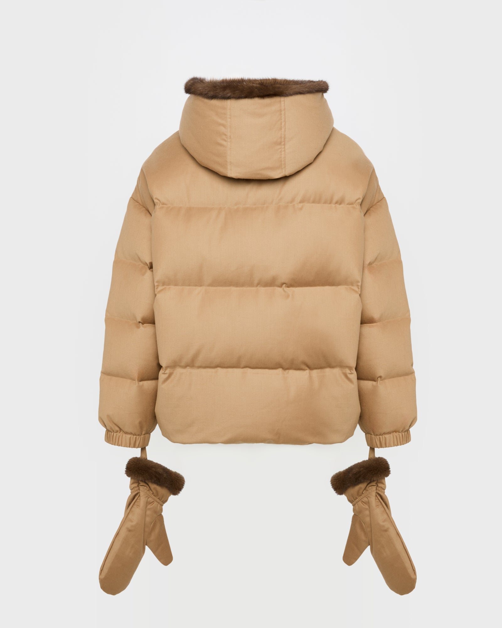 Short hooded down jacket with mink fur inner hood and removable mittens -Yves Salomon