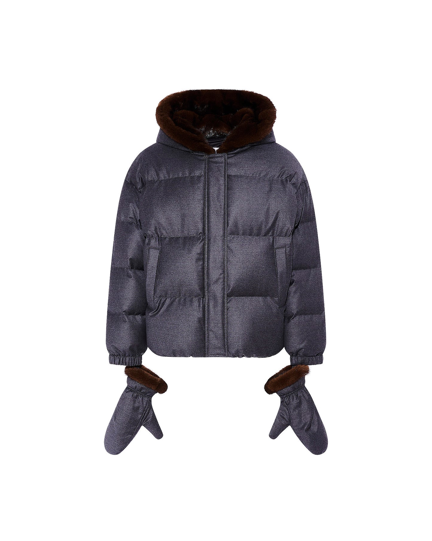 Short hooded down jacket with mink fur inner hood and removable mittens -Yves Salomon