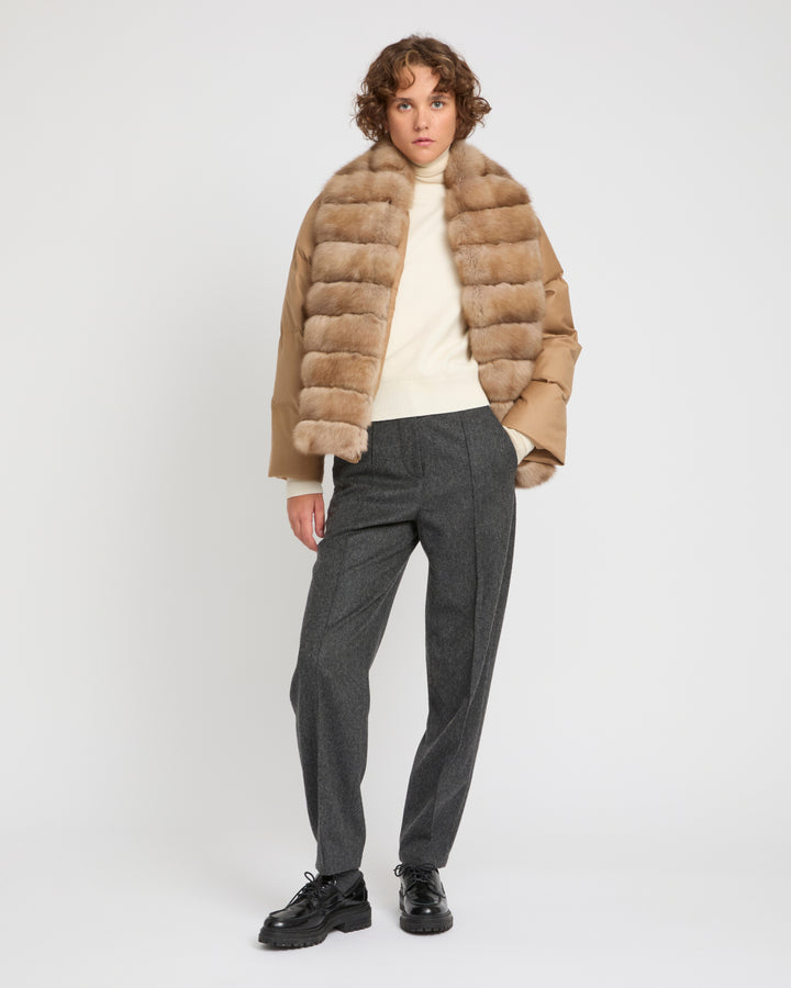 Short Loro Piana flannel down jacket with detachable large sable fur collar -Yves Salomon