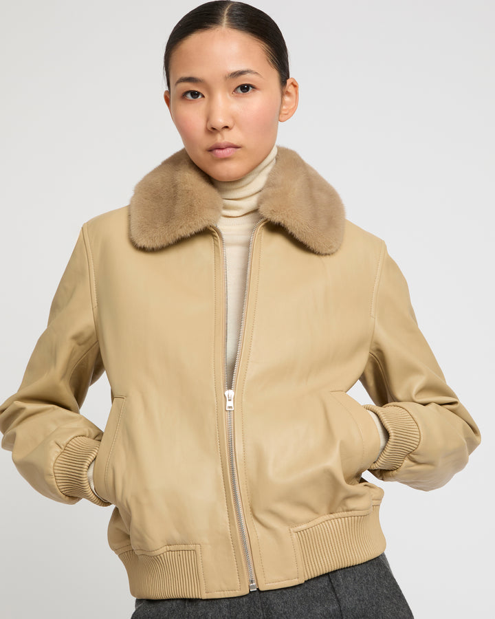 Lamb leather bomber jacket with removable mink collar -Yves Salomon