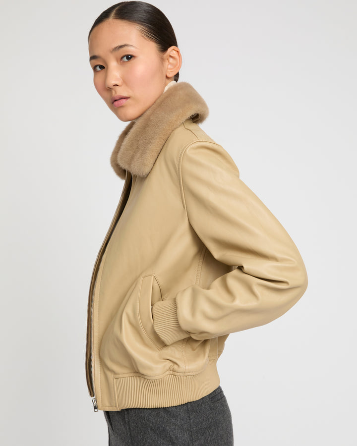 Lamb leather bomber jacket with removable mink collar -Yves Salomon