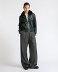 Lamb leather bomber jacket with removable mink collar