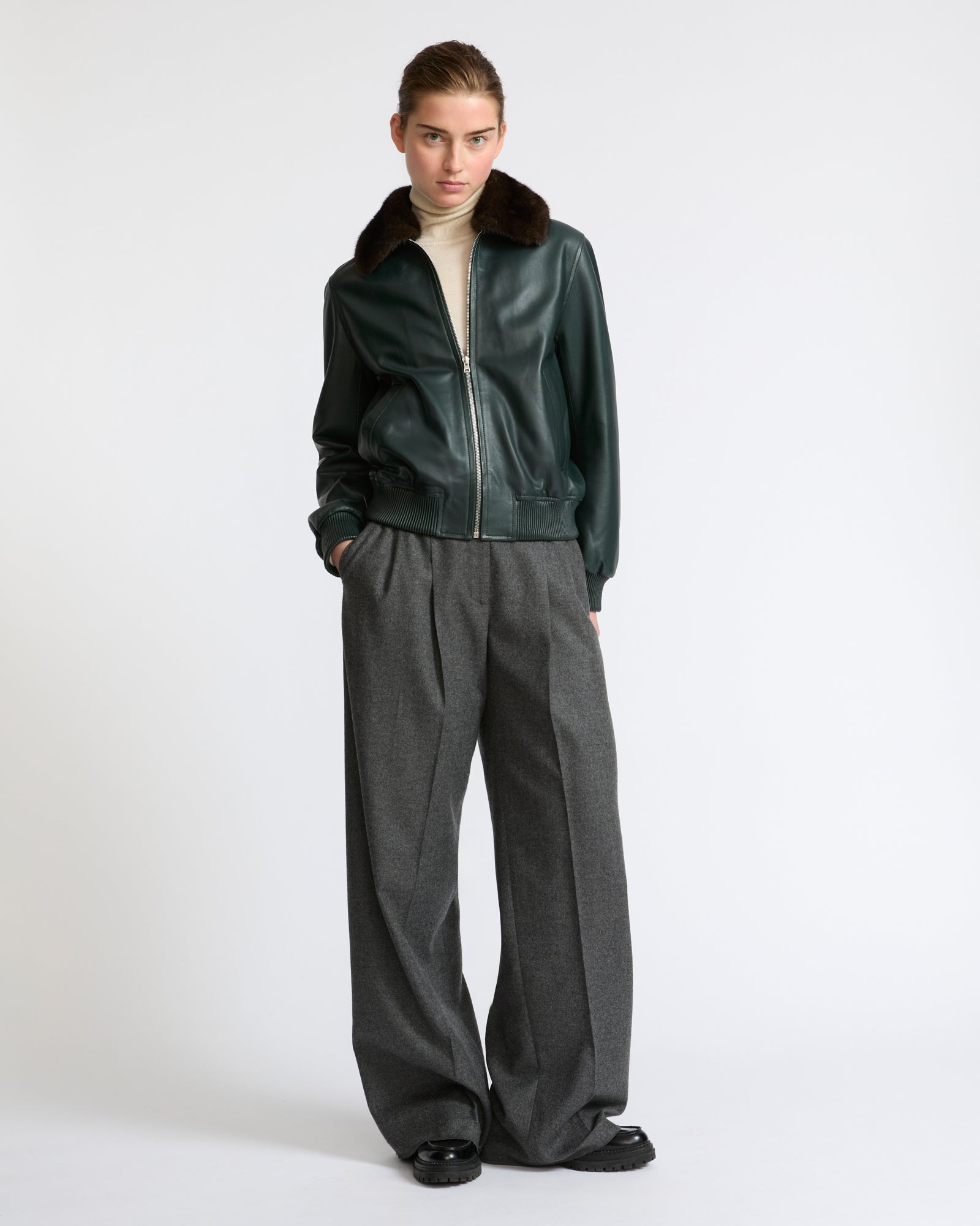 Lamb leather bomber jacket with removable mink collar - Yves Salomon - New Fall Winter Collection