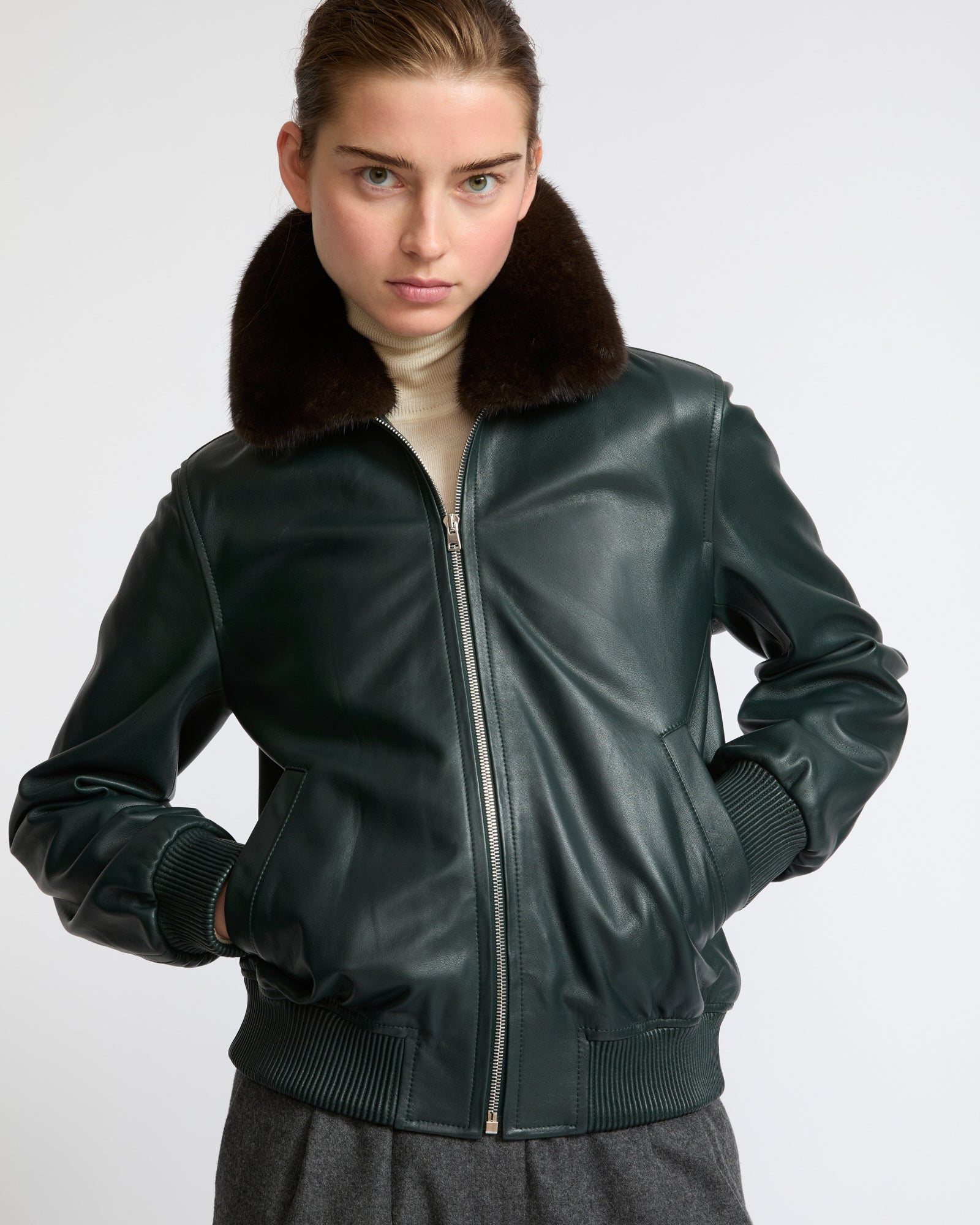 Lamb leather bomber jacket with removable mink collar - Yves Salomon - New Fall Winter Collection