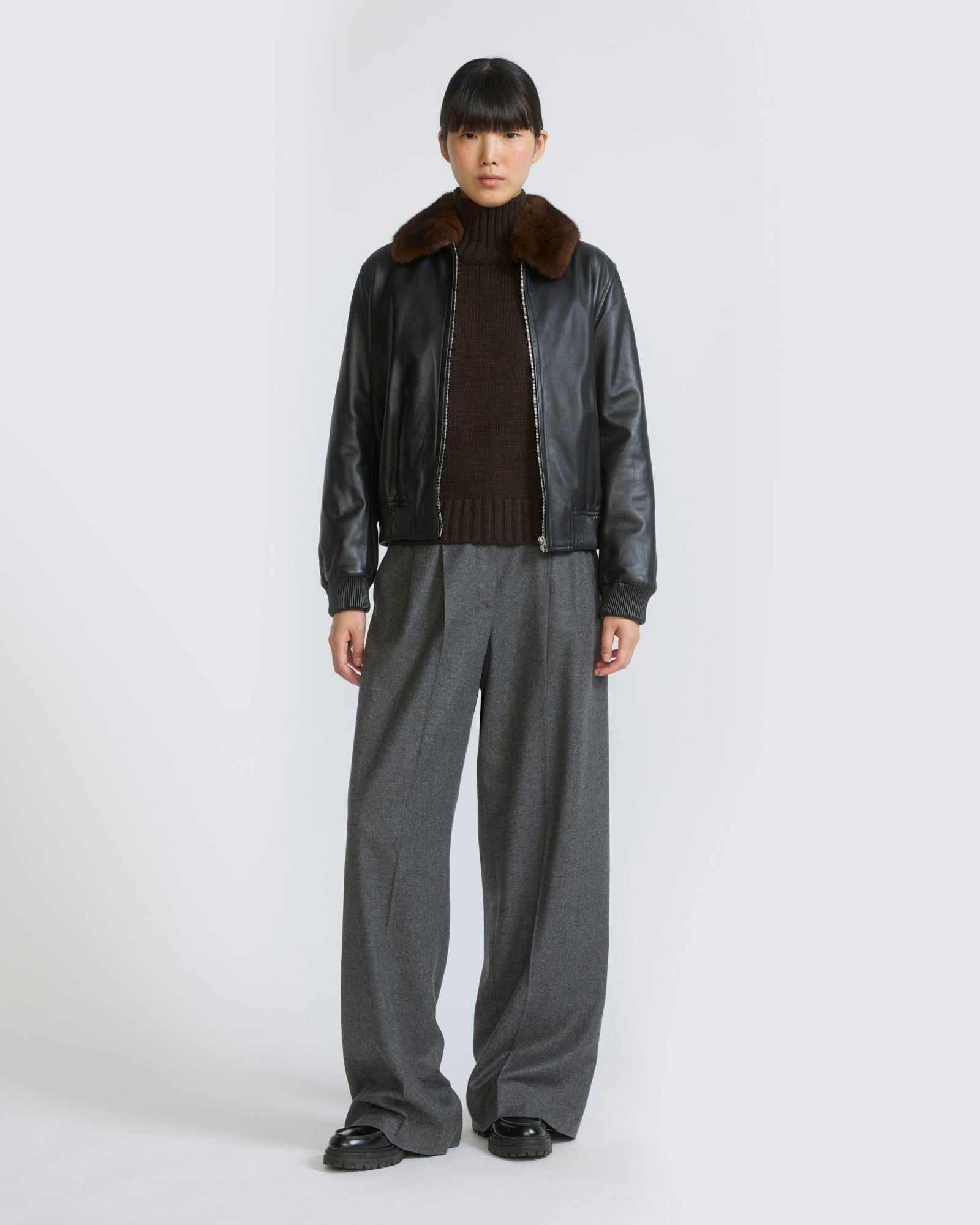 Lamb leather bomber jacket with removable mink collar - Yves Salomon - New Fall/Winter Collection