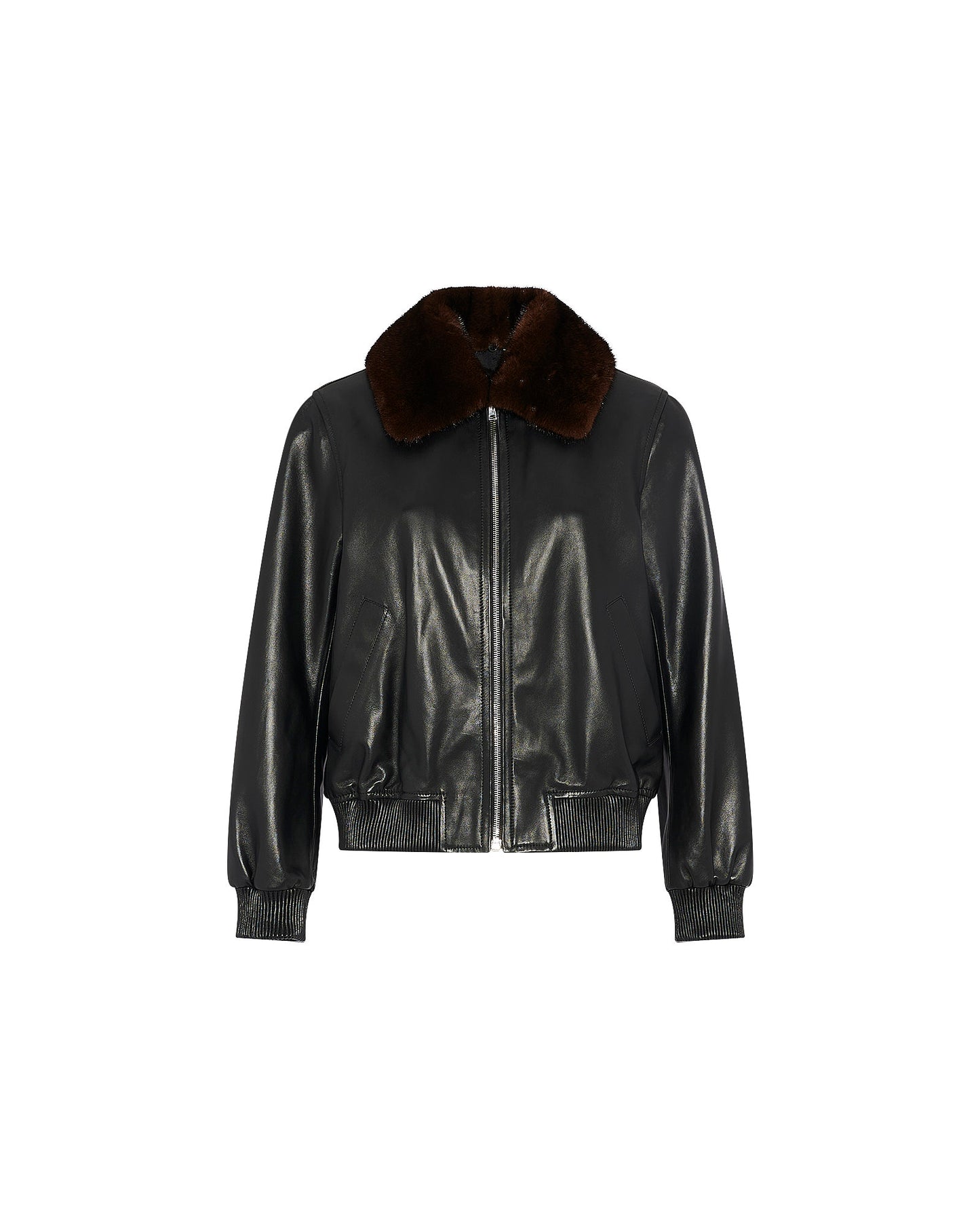 Lamb leather bomber jacket with removable mink collar -Yves Salomon