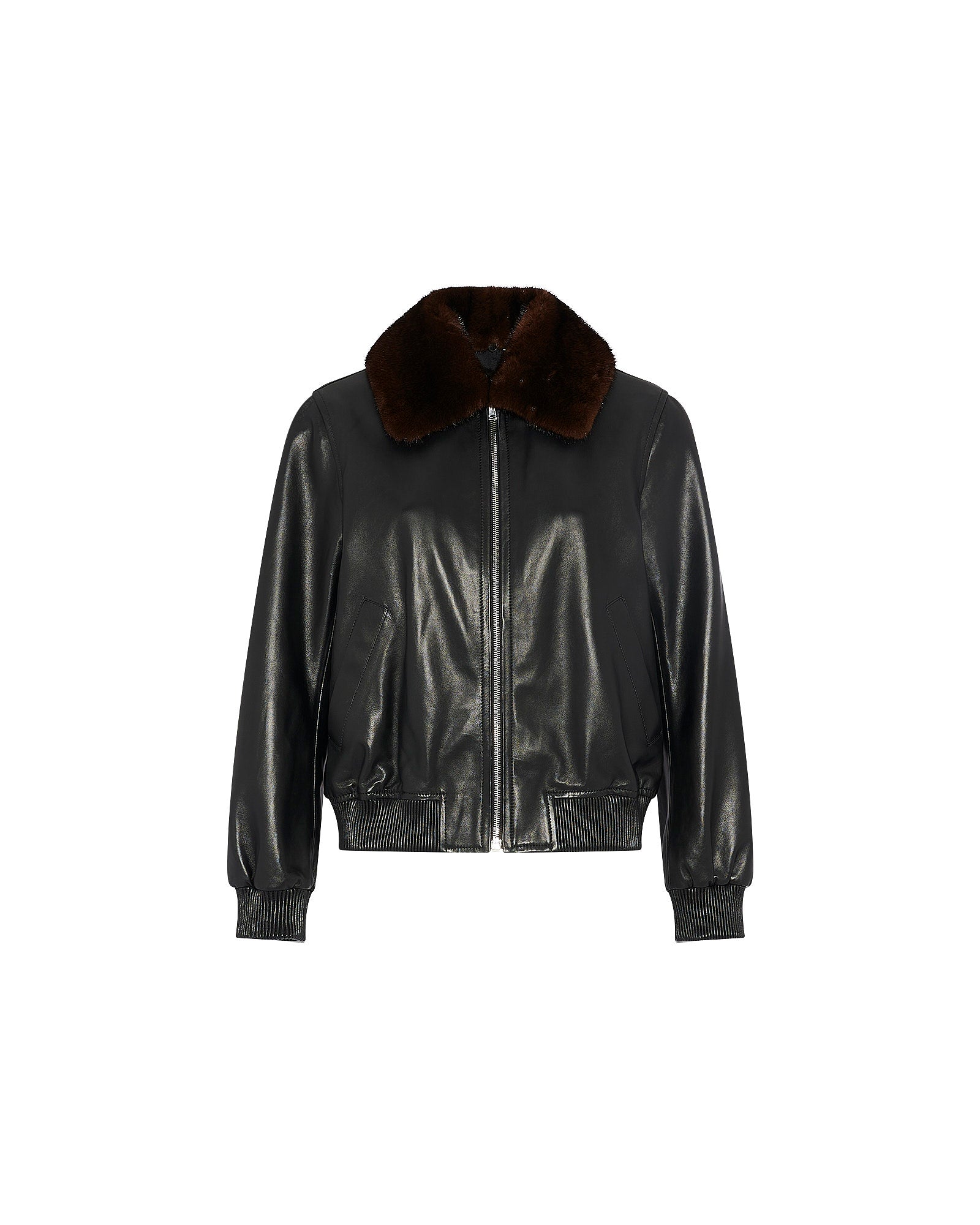 Lamb leather bomber jacket with removable mink collar -Yves Salomon