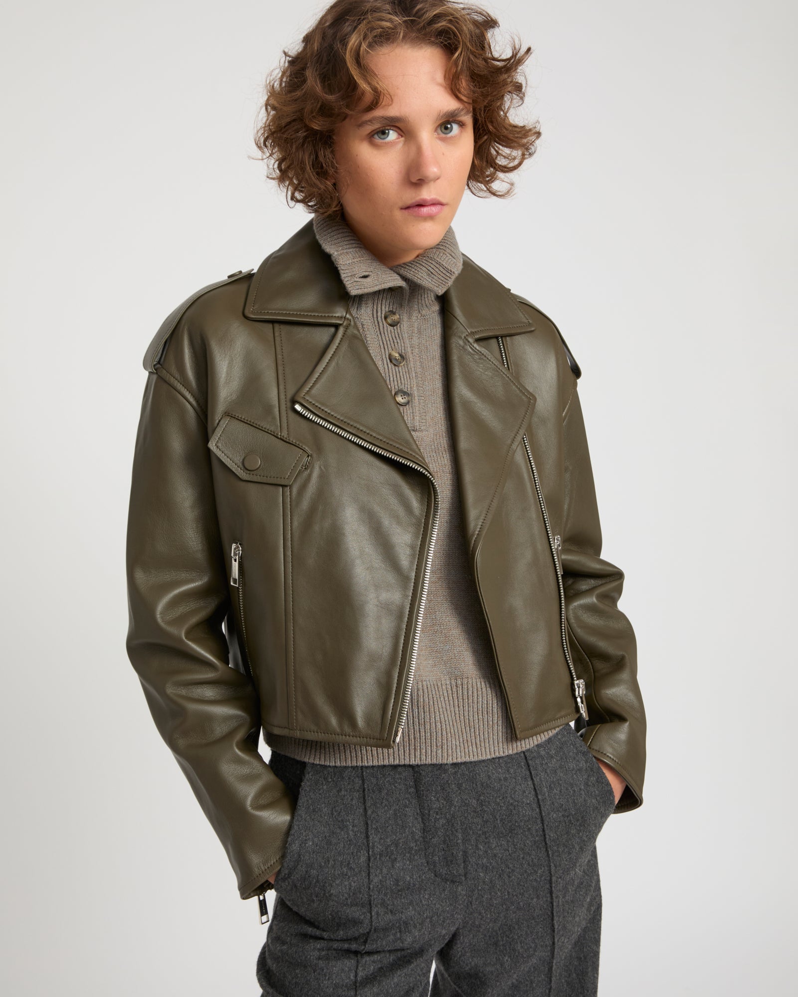 Cropped lambskin biker jacket -Yves Salomon