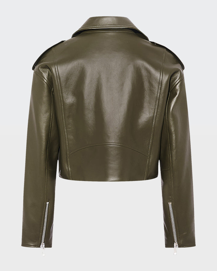 Black Friday - Yves Salomon - Cropped lambskin biker jacket - khaki - back view