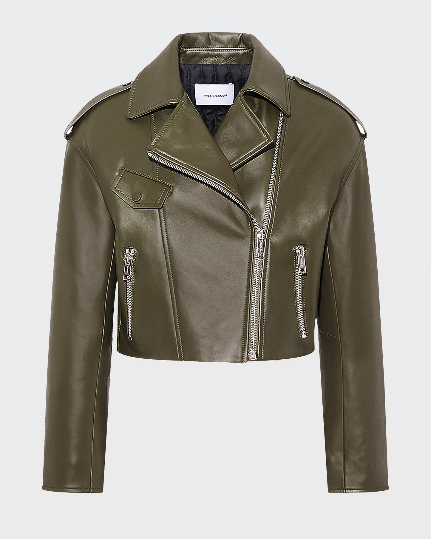 Cropped lambskin biker jacket