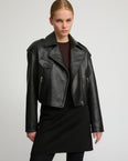 Cropped lambskin biker jacket