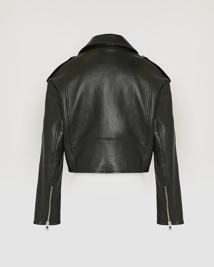 Black Friday - Yves Salomon - Cropped lambskin biker jacket - black - back view