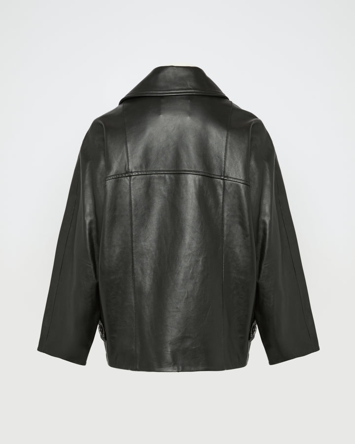 Black Friday - Yves Salomon - Lamb leather peacoat - black - back view