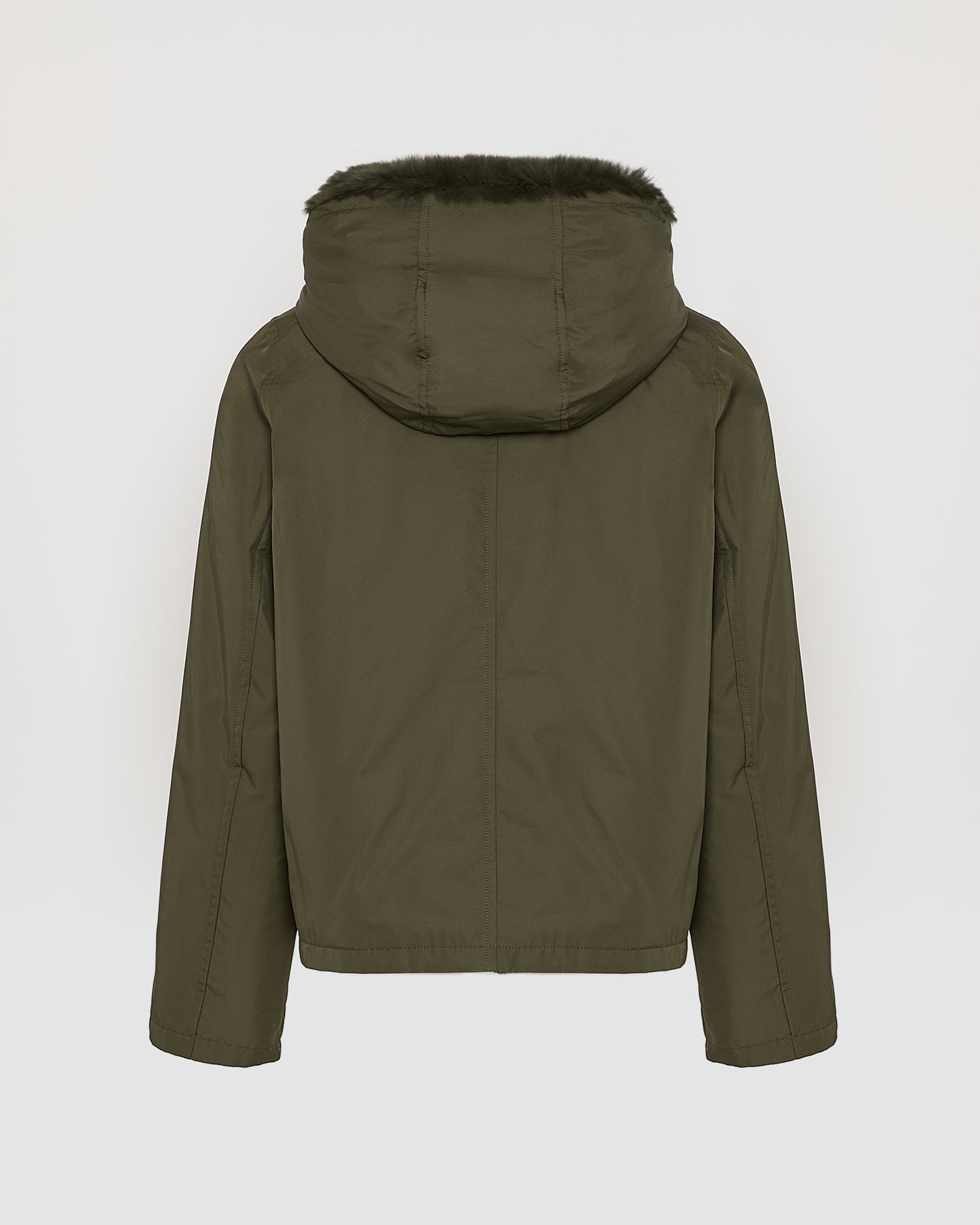 Hooded jacket in technical fabric reversible rex rabbit fur