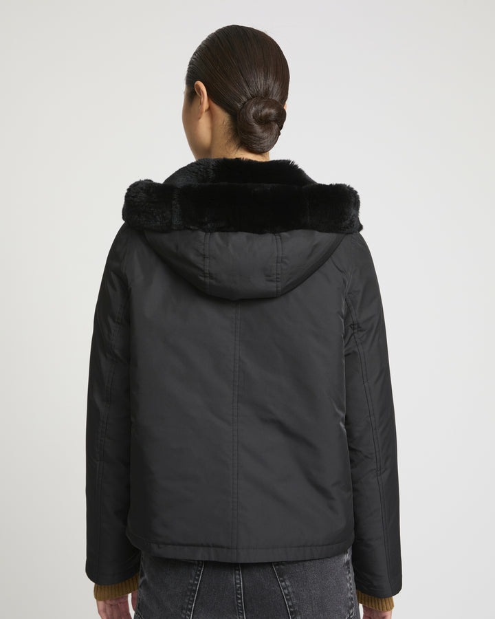Hooded jacket in technical fabric reversible rex rabbit fur -Yves Salomon
