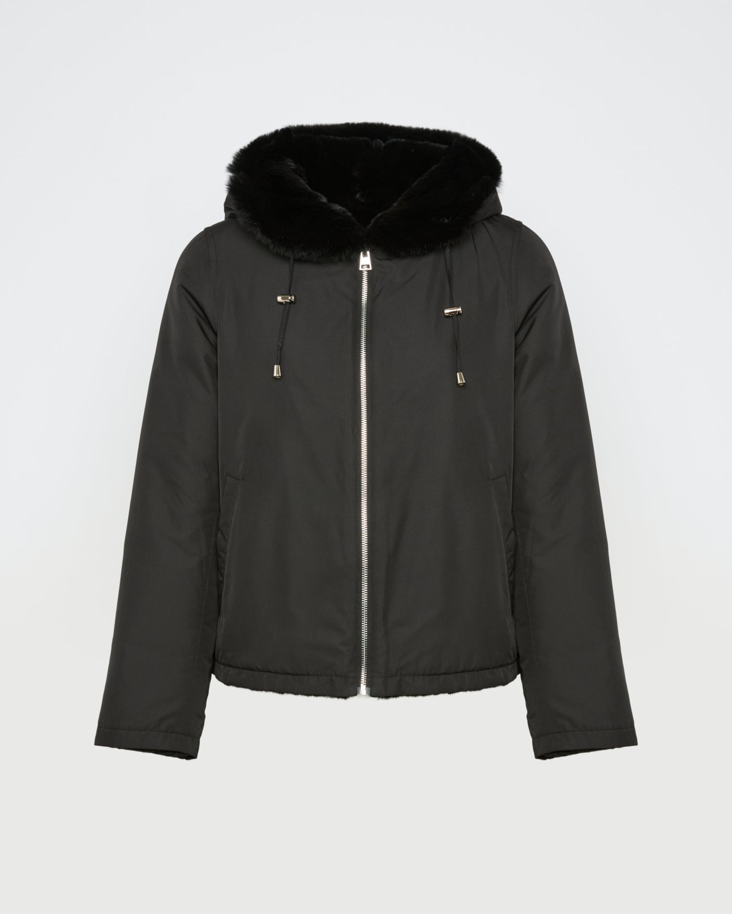 Hooded jacket in technical fabric reversible rex rabbit fur -Yves Salomon