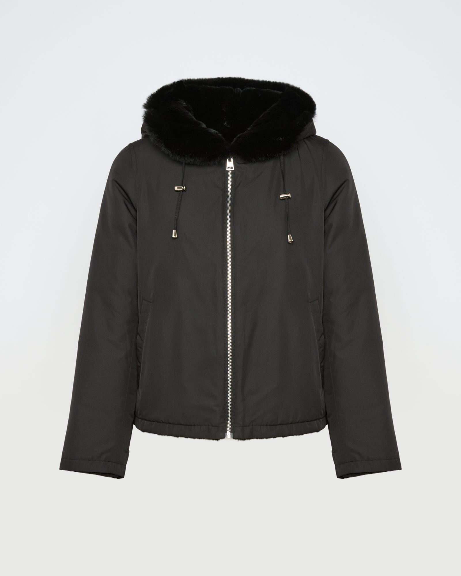 Hooded jacket in technical fabric reversible rex rabbit fur -Yves Salomon