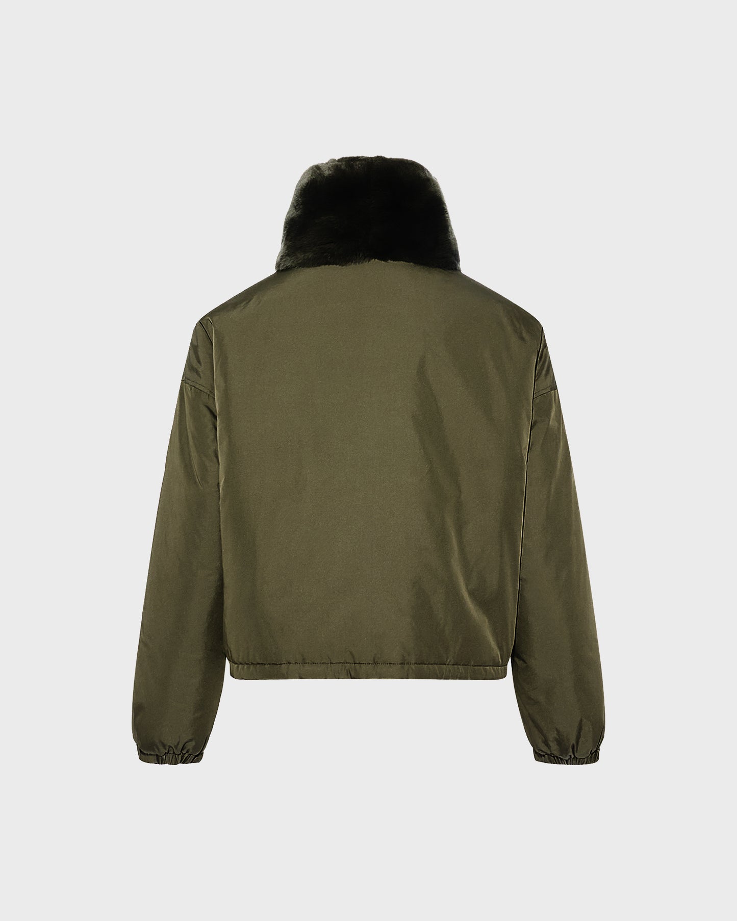 Boxy jacket in technical fabric reversible rex rabbit fur