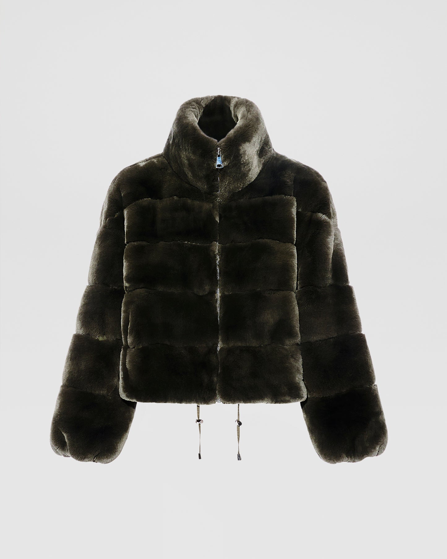 Boxy jacket in technical fabric reversible rex rabbit fur