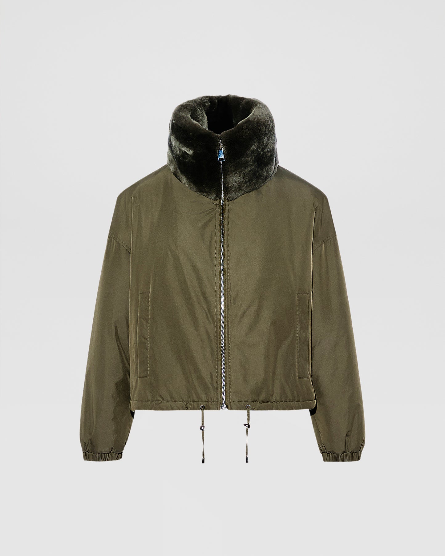 Boxy jacket in technical fabric reversible rex rabbit fur