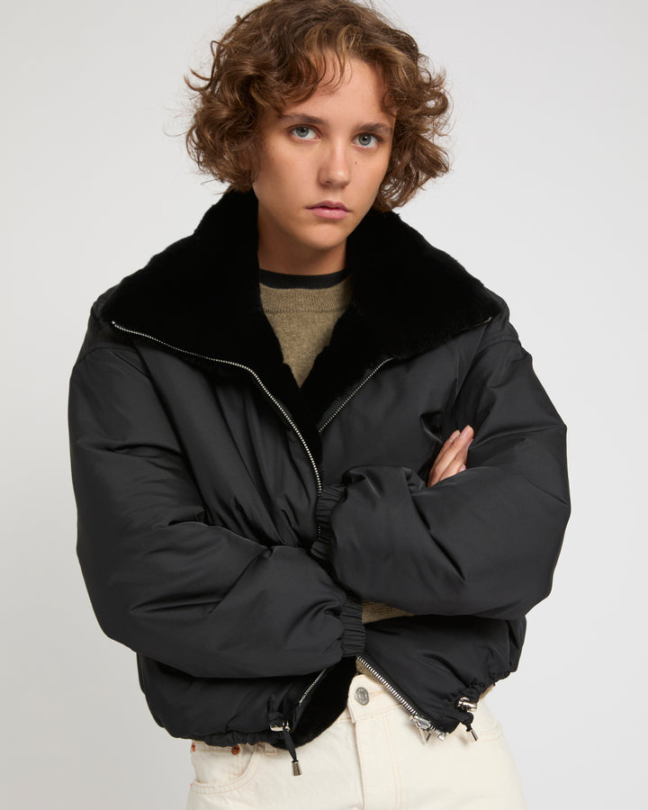 Boxy jacket in technical fabric reversible rex rabbit fur -Yves Salomon