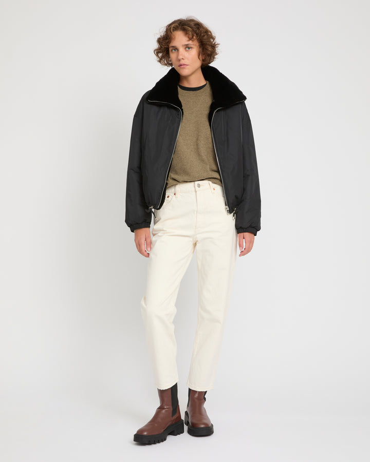Boxy jacket in technical fabric reversible rex rabbit fur -Yves Salomon