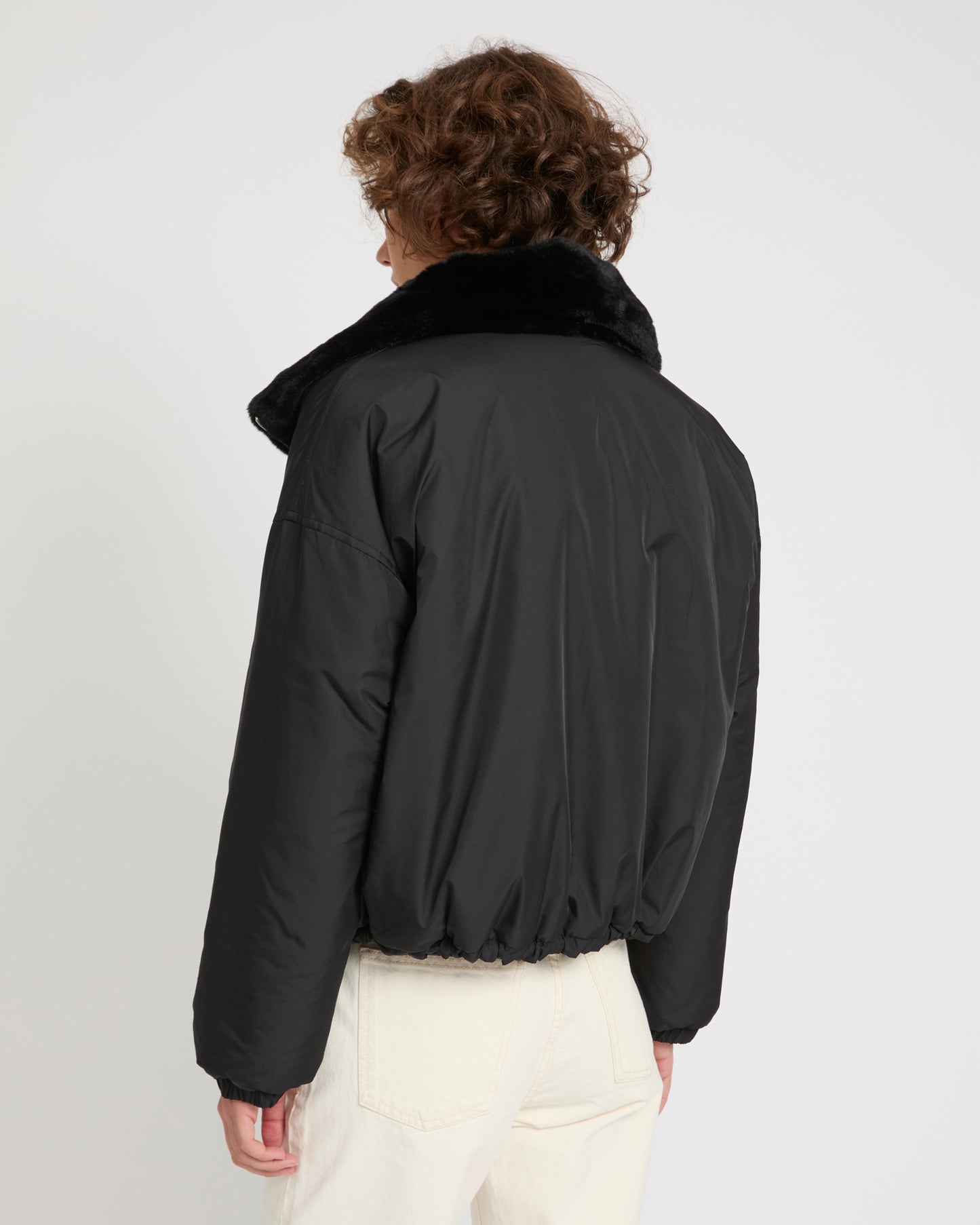 Boxy jacket in technical fabric reversible rex rabbit fur -Yves Salomon