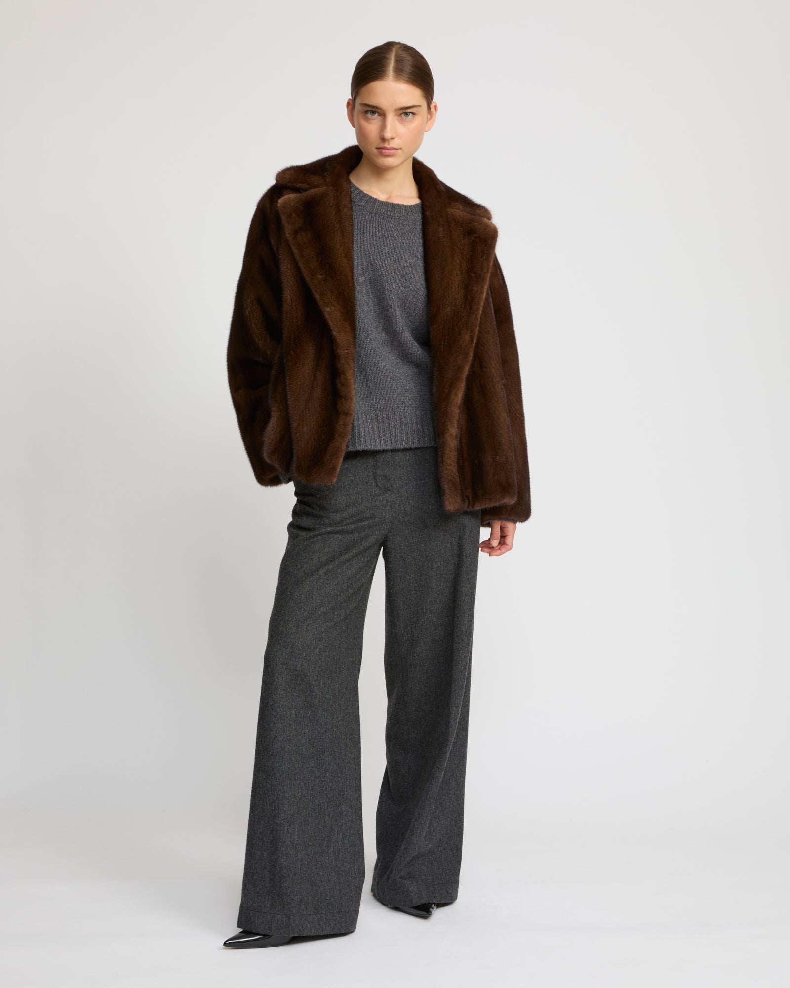 Short cross-front mink fur jacket - brown - Yves Salomon – Yves