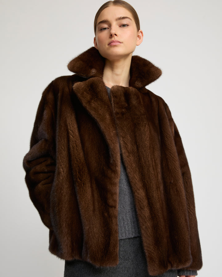 Short double-breasted mink fur jacket