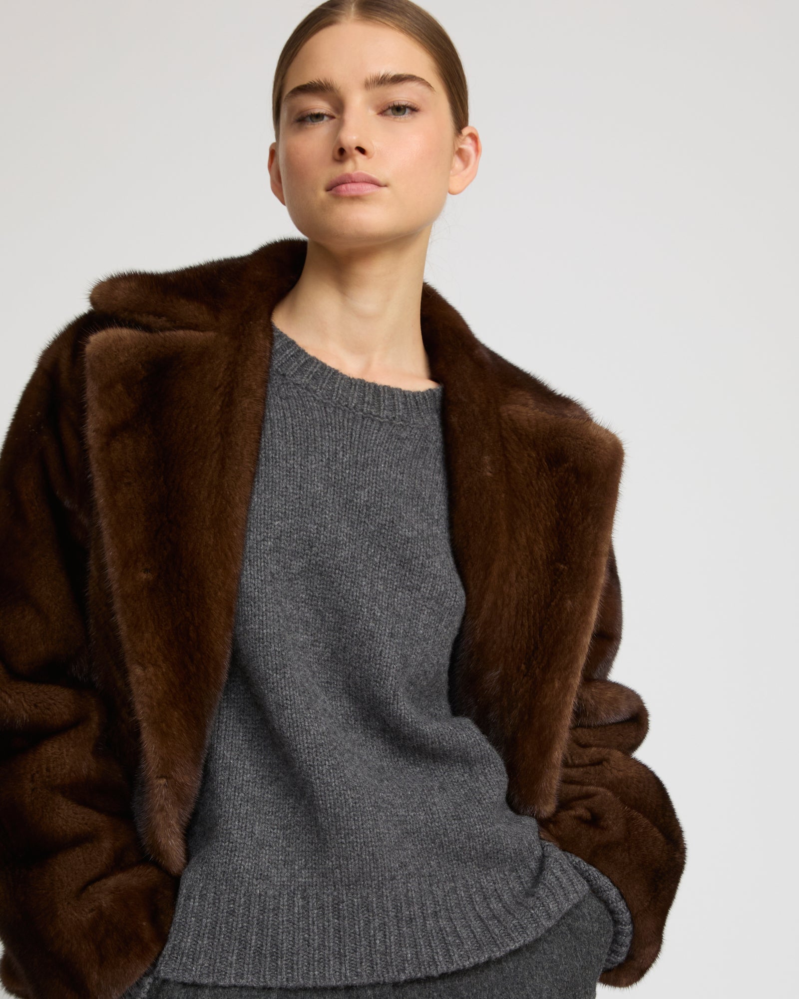 Short cross-front mink fur jacket - brown - Yves Salomon – Yves