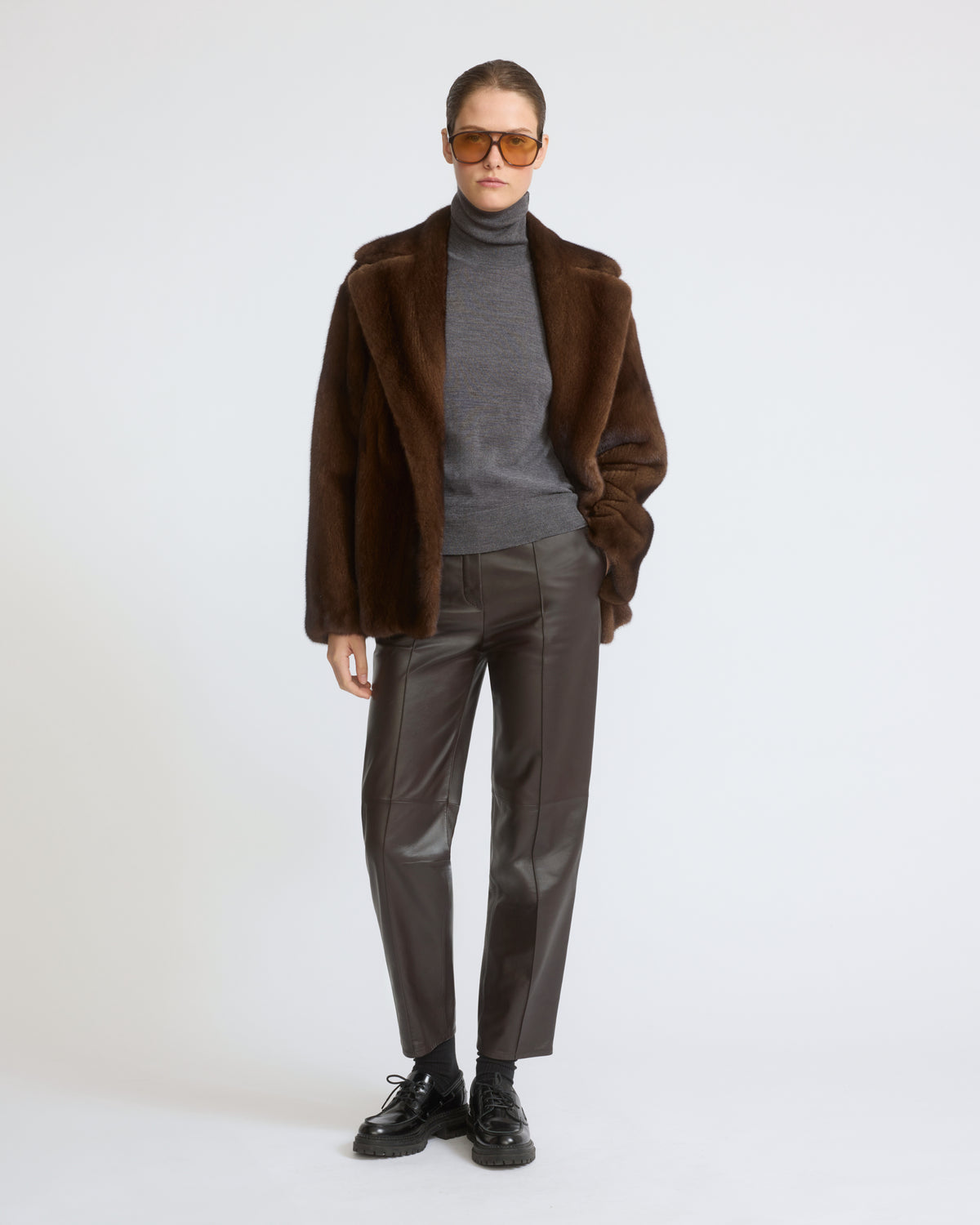 Short double-breasted mink fur jacket