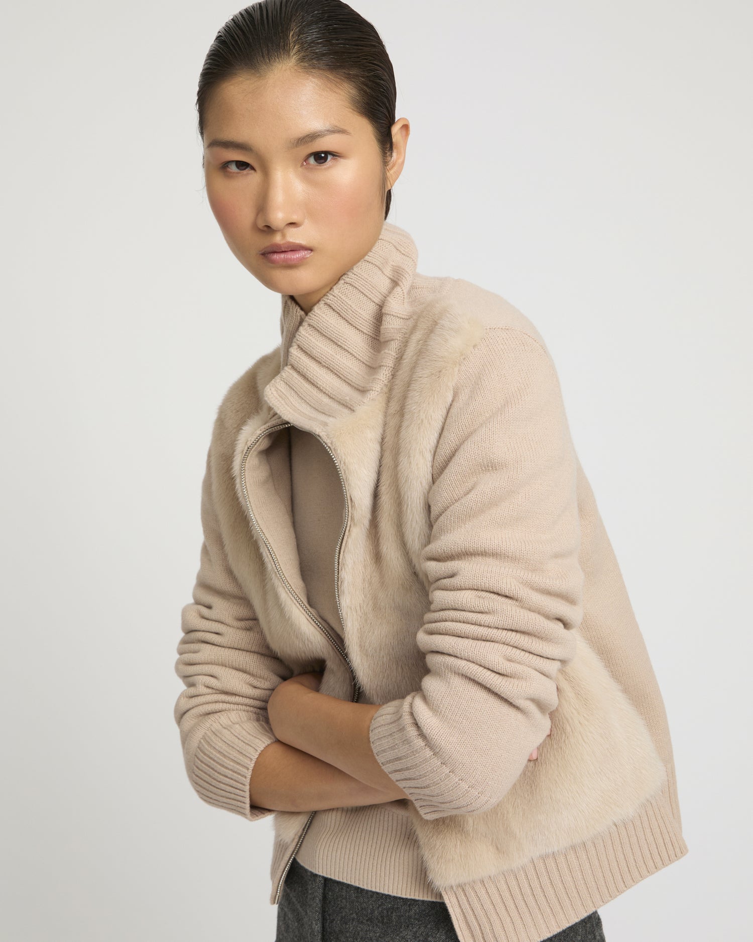Mink fur and Merino knit jacket -Yves Salomon