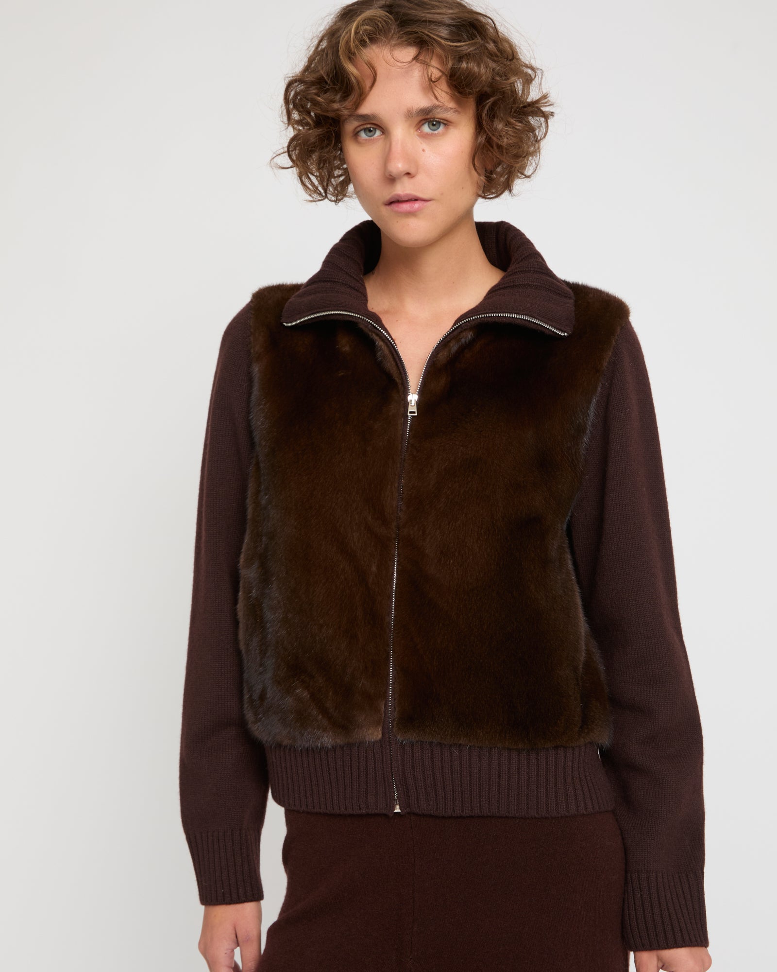 Mink fur and Merino knit jacket -Yves Salomon