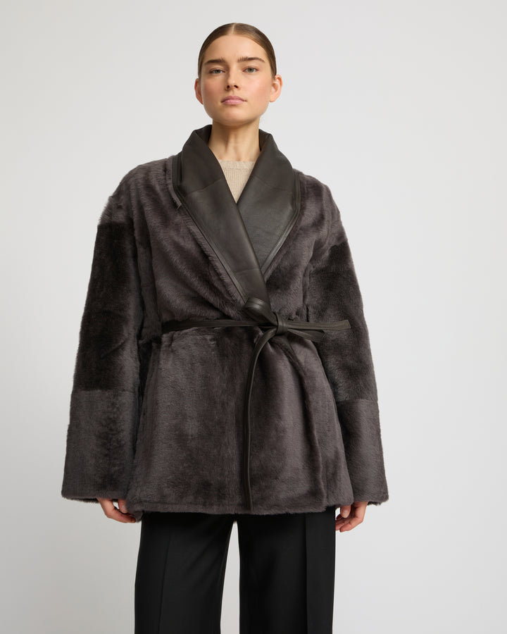 Long draped lambskin shearling jacket -Yves Salomon