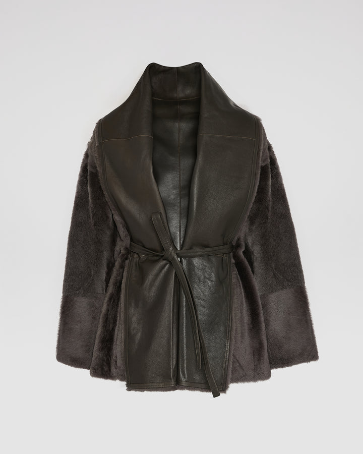 Long draped lambskin shearling jacket