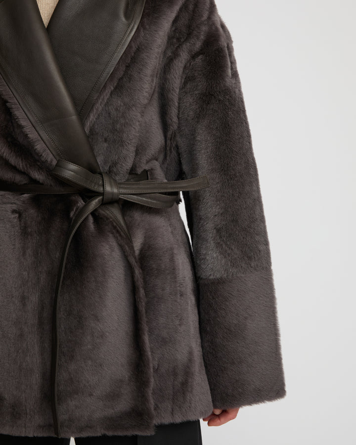 Long draped lambskin shearling jacket -Yves Salomon