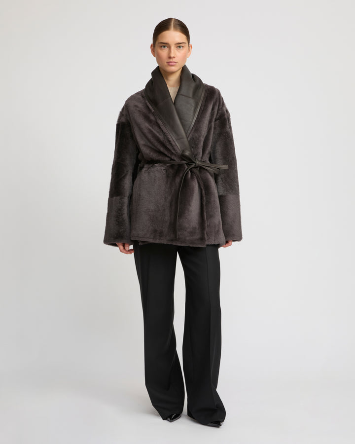 Long draped lambskin shearling jacket -Yves Salomon